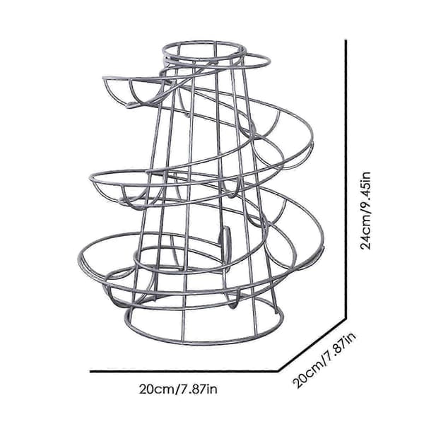 Egg Storage Rack Spiral Metal Freestanding Space-Saving Organizer Display Holder for Kitchen Countertop and Refrigerator Silver