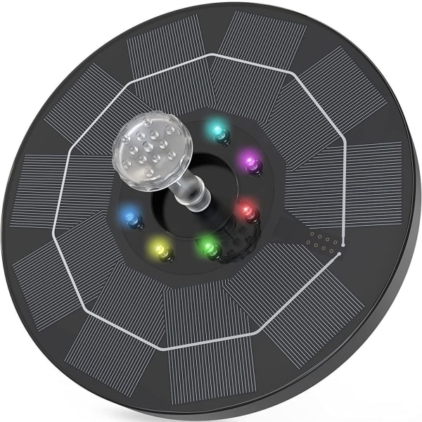 Solarfontæne med 8-farvet LED-lys, 3,5W Solarfontænepumpe