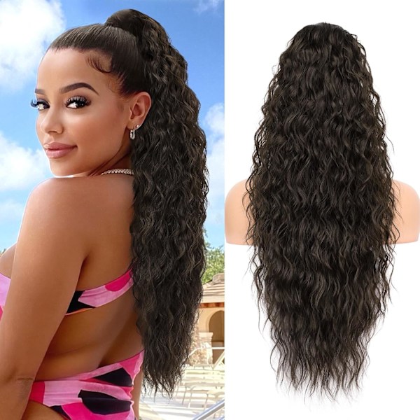 Hestehale Extension 66 cm Snørestrikk Hestehaler Hår Extensions for Kvinner Lang Krøllete Brunette Brun Hestehale Syntetisk Hårstykke for Daglig Bruk