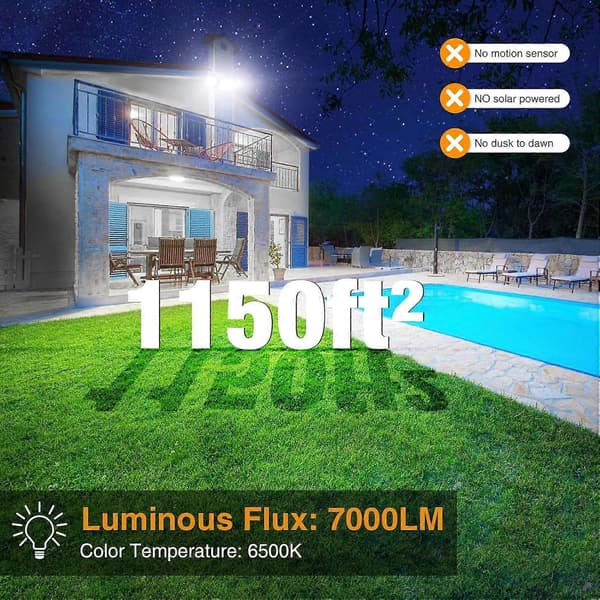 Onfor 60W Floodlight Open, 6000lm Brightness Security Light Switch Controlled, 3 Adjustable Heads