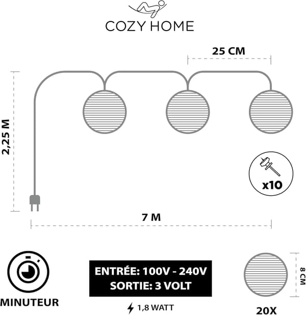 Outdoor String Lights with Lanterns - 20 LED Lanterns & 7m I With Plug I Bedroom String Lights Indoor String Lights