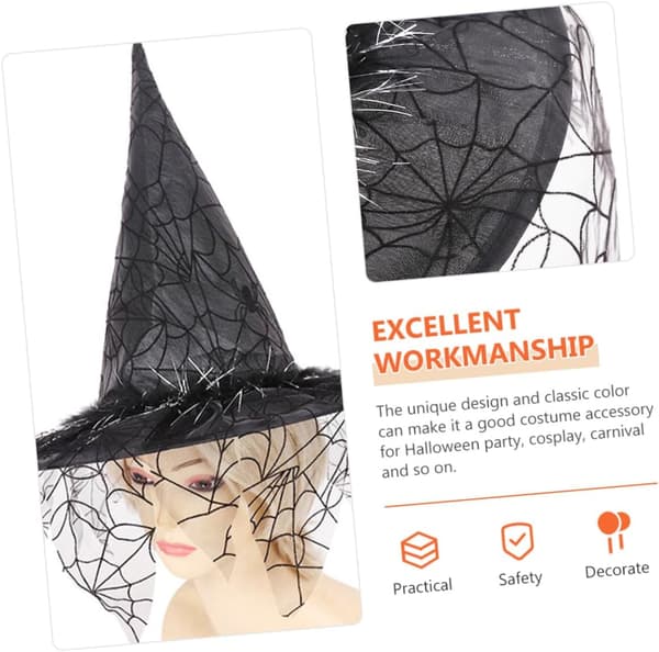 Black Mesh Witch Hat Halloween Costume Accessory Cosplay Fancy Party Hat One Size