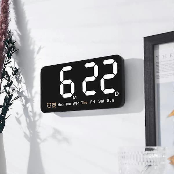 Wall Clock Large Screen Living Room Voice Control Digital Clock Snooze Temperature Date Display USB 12/24H Table LED Clock Pink