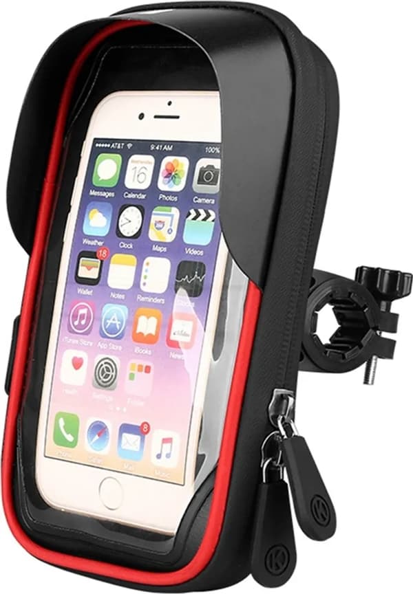 Waterproof Bicycle Mobile Holder in Red with Touch Screen, 360° Rotatable, Adjustable