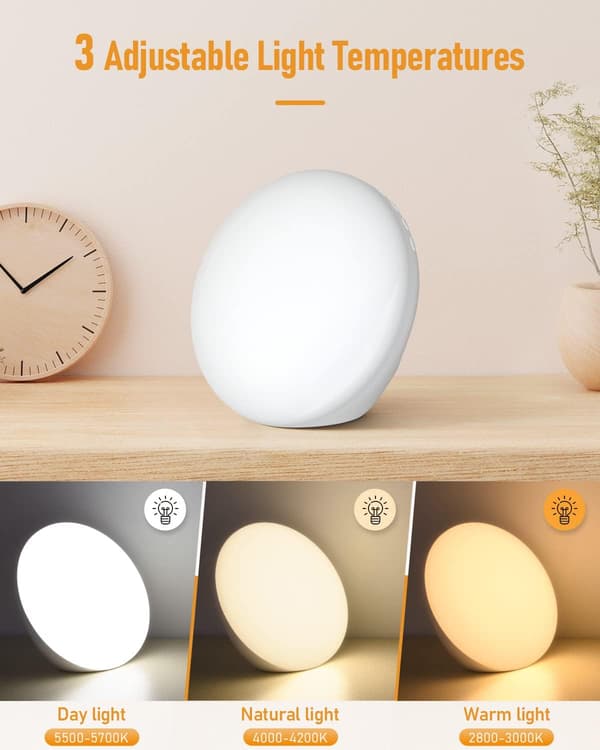 Hvit 10 000 Lux-lampe, Lysterapi-lampe, Justerbar lysfarge