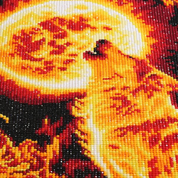 (30x40cm) 5D Diamantmaleri-sæt, Full Drill Moon Fire Roaring Wolf Diamantkunst, DIY Komplet