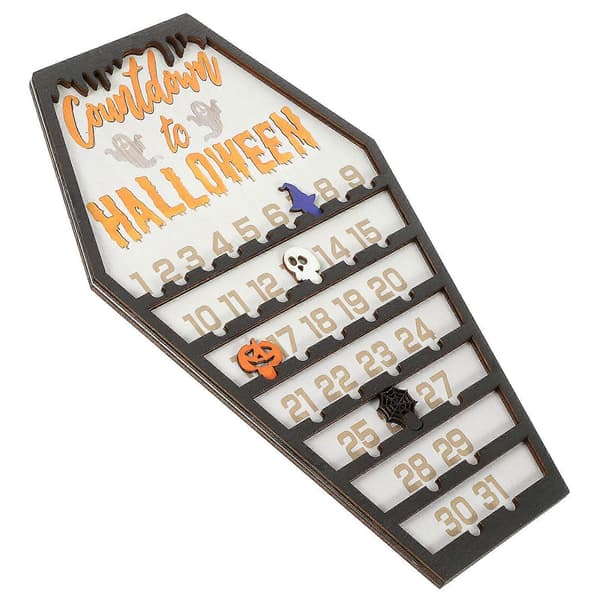 Træ Halloween nedtællingskalender, kisteformet, til 2 stk festlig indretning