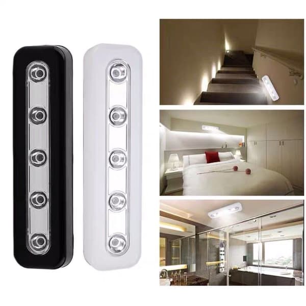 Sølv skabsbelysning, natlampe med 5 LED touch-batterier, justerbar