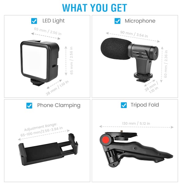 Vlogging Kit with Tripod, Microphone, LED Light, and Phone Holder