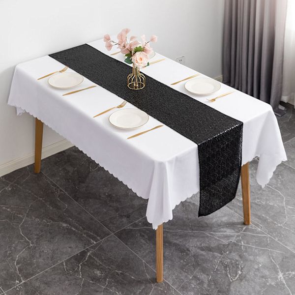 30*180cm Svart Lång Julglitterduk Rektangulär Duk Sekvensdduk 30*180cm Svart