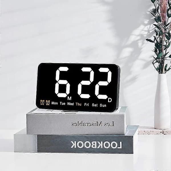 Wall Clock Large Screen Living Room Voice Control Digital Clock Snooze Temperature Date Display USB 12/24H Table LED Clock Pink