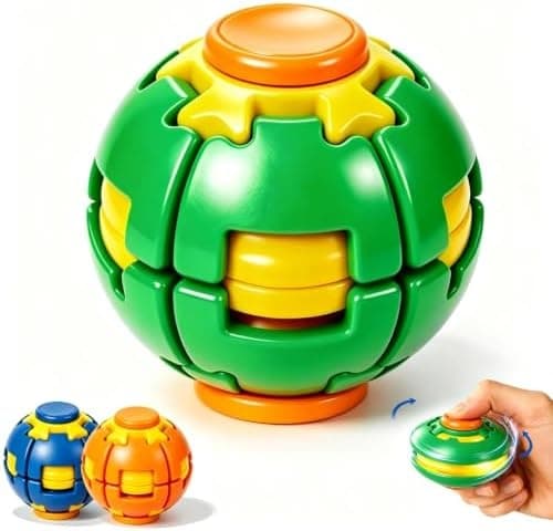 3D-printad \"Press to Spin\" Fidget Ball, 360° rotation Tryck Rotera Grön Green
