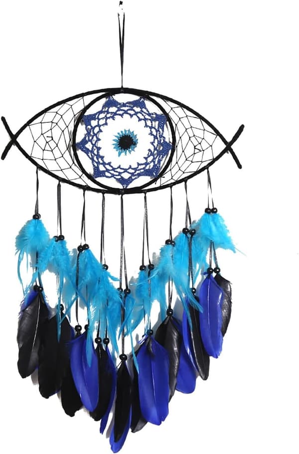 1 stk drømmefanger med djeveløye, billedvev i boho-stil, håndlaget makramé