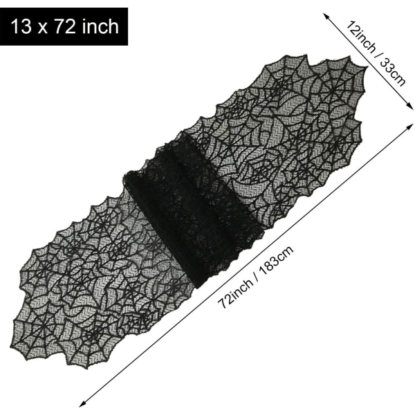 13x72 tum (Svart)，Halloween Bordlöpare - Svart Spets Spindelnät Bordlöpare för Halloween Maskerad Skräckfilm Kvällar
