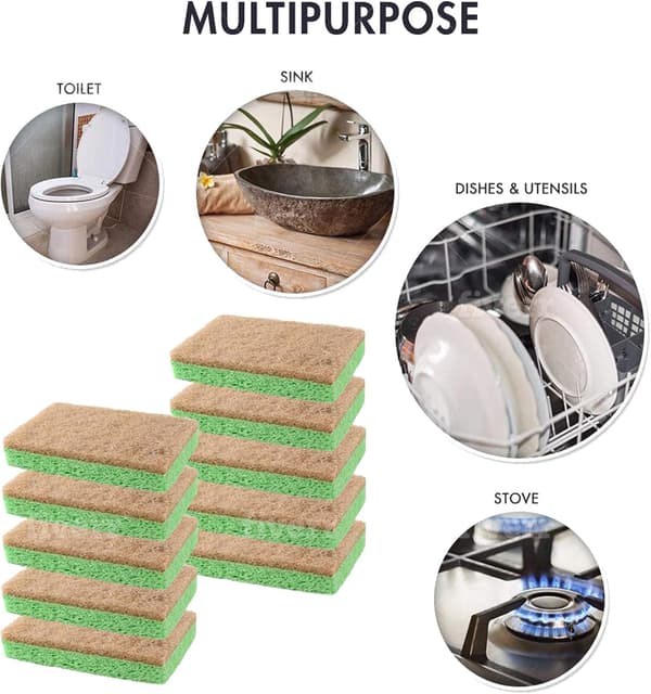 10-pack Natural Scouring Sponges – Eco-Friendly Plant-Based Cleaning