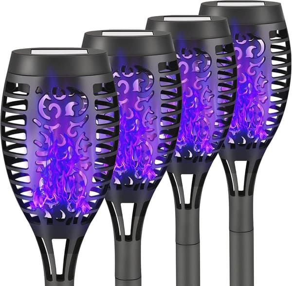 4-pack solfacklor med flimrande låga, solcellslampor för Halloween