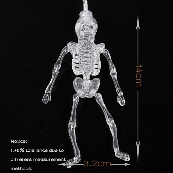 20 LED Skelettlampor, Skalle String Lights Utomhus, Halloween String Lights Batteridrivna med 8 Lägen för Utomhus, Trädgård, Hus