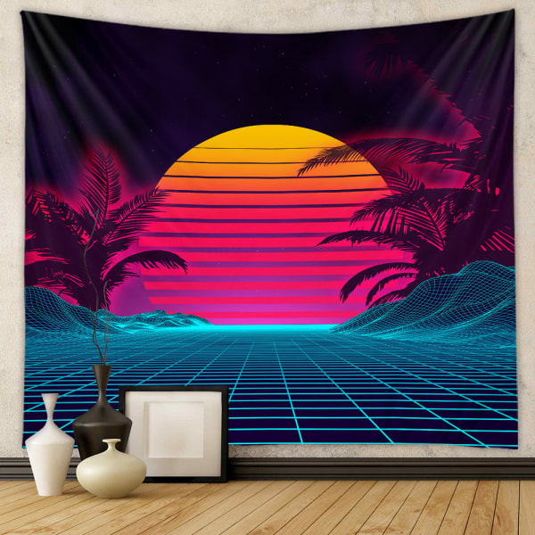 Tapestry Retro Futuristic Neon Landscape  Digital i Neon Home Decor Wall Hanging for Living Room Bedroom Dorm73*95CM