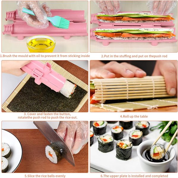 Sushi Maker Kit, Sushi Maker Rulle, Sushi Bazooka, Sushi Maker, Sushi Maskine, Sushiforme til Begyndere, med Bambusmåtte og Klud