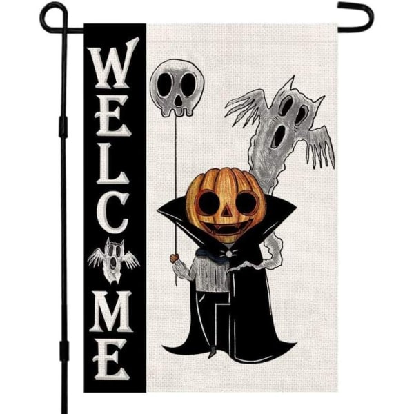Halloween Välkommen Trädgårdsflagga Burlap Dubbelsidig Vertikal 12×18 Tum Spöklikt Vit Spöke Jack Lykta Pumpa Trädgårdsinredning