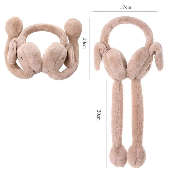 Women's Winter Plush Earmuffs, Rabbit Design with Moving Bouncing Bunny Ears, Windproof and Padded Earmuffs [Grey] Gray