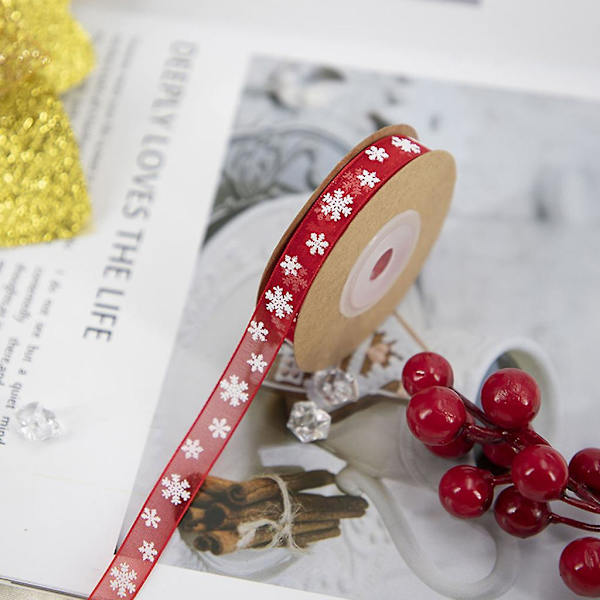 Vit Polyester Tryckt Jul Grosgrain Band DIY Julparty Wrap Dekoration Vit