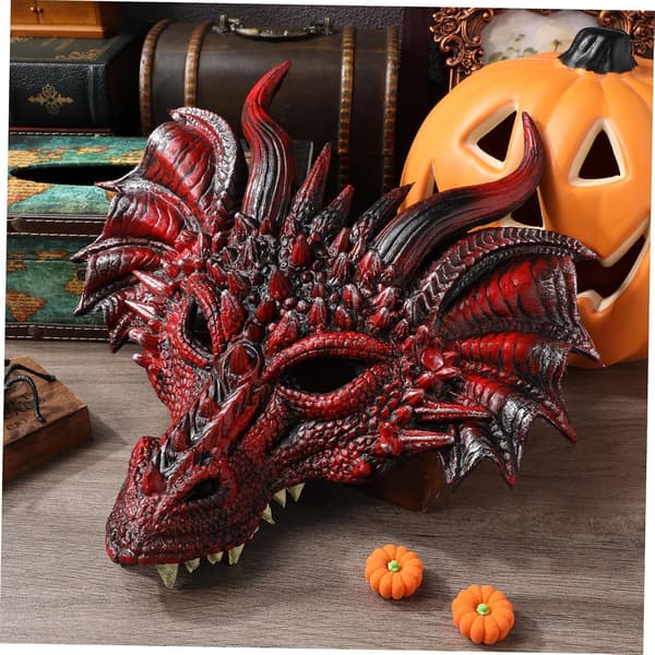 Halloween Drage Cosplay Maske Halvansikt PU Dyremaske med Stropp