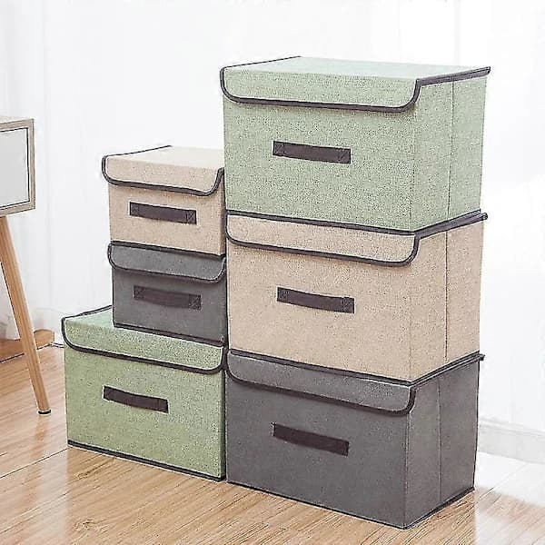Foldable Storage Boxes Storage Boxes with Lid and Handle Storage - Beige - L