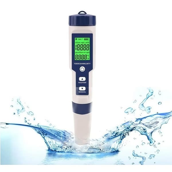 Elektronisk PH-måler, 5 i 1 PH-tester Lommevandskvalitetsmåler Temperatur PH EC Salt TDS