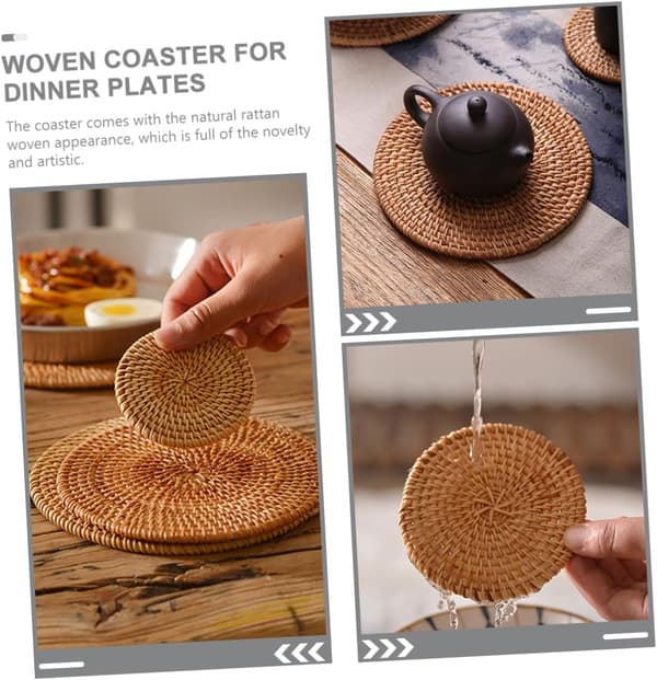 5 st Rattan Woven Coasters Set Handmade Retro Braided Table Mats
