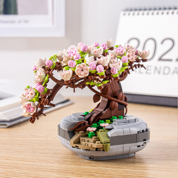Mini Bricks Sakura Bonsai Modell Kreativ DIY Simulering Mini Partikkel Blomst Botanisk Samling Konstruksjon Bygning