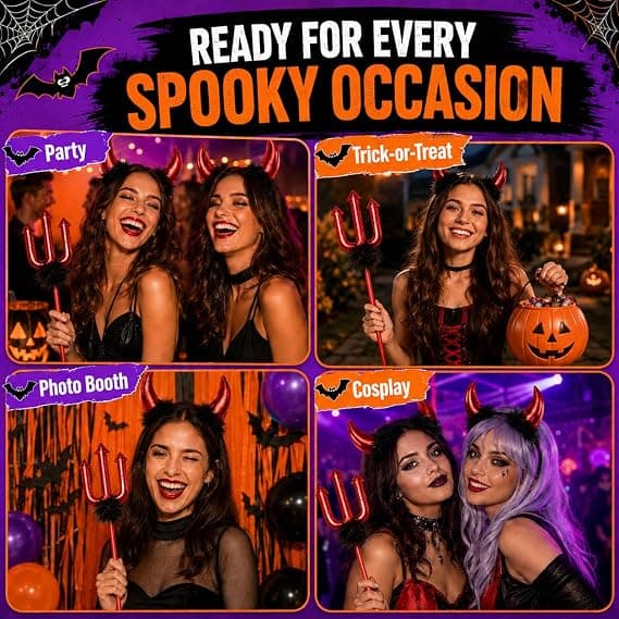 Halloween Devil Horn Hodeplagg 4-delt sett, Halloweenfest Kostyme og Rollespillgave