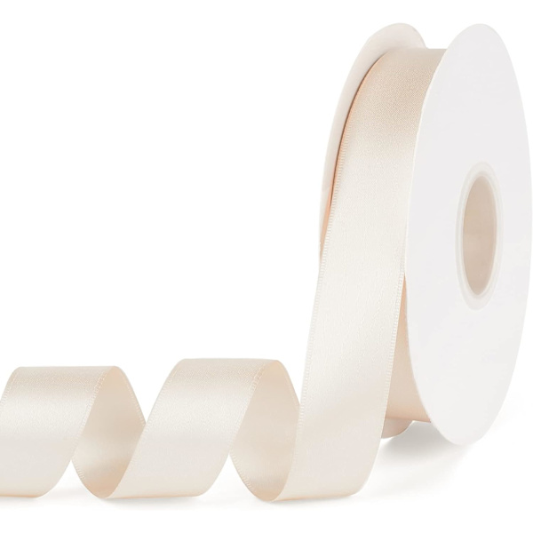 Ljusbeige Höstband 2,5 cm x 90 m Dubbelsidigt Polyestertygband för Presentinslagning Bröllop Fest Hårhantverk Bågar DIY