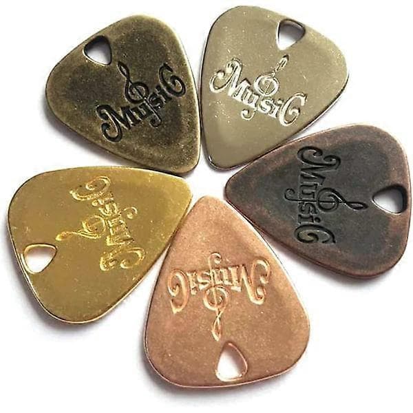 Gitarrplektrum, 5 st, 5 färger, slitstarka metallplektrum för elgitarr, akustisk gitarr och bas