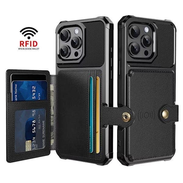 iPhone 12 Case with Card Holder & RFID Protection - Shockproof Black Case [JSR] Light Grey