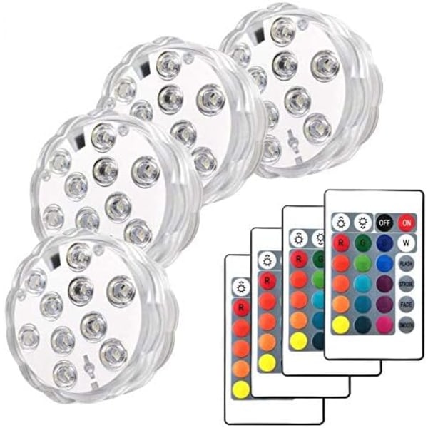 4 pakke dykfontænelys, spalys, trådløs infrarød LED-belysning til vasebase, blomster, akvarium, pool, dam, bryllup