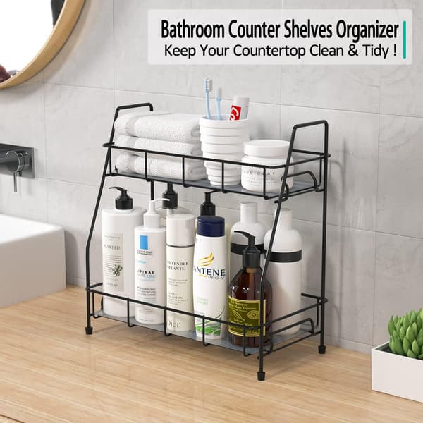 Spice Rack for Kitchen, Metal Spice Holder, Spice Storage for Kitchen Countertop, 2-Tier Storage Shelf, Black (bt)