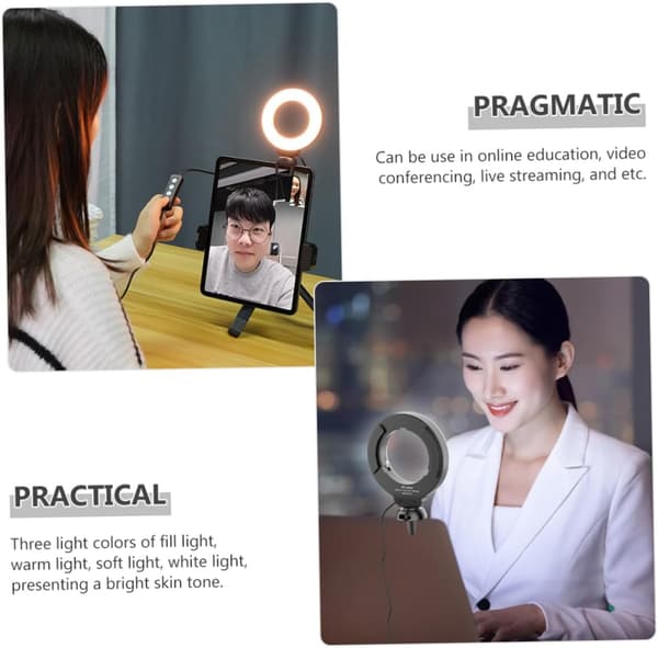 Selfie Ring Light til Webcam Dæmpbar LED Skønhedsbelysning Clip til Streaming 3 Tilstande