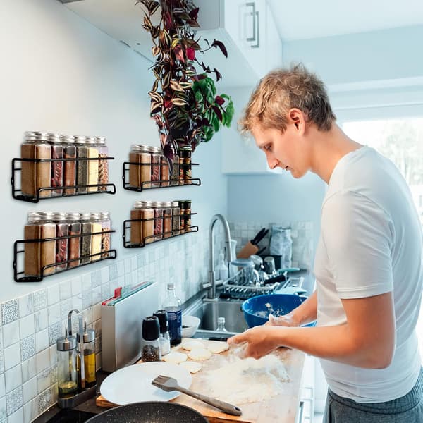 Wall-mounted spice rack, with self-adhesive hooks and screws, Spice rack for kitchen bathroom balcony, Kitchen storage - 29×6.8×6.5CM