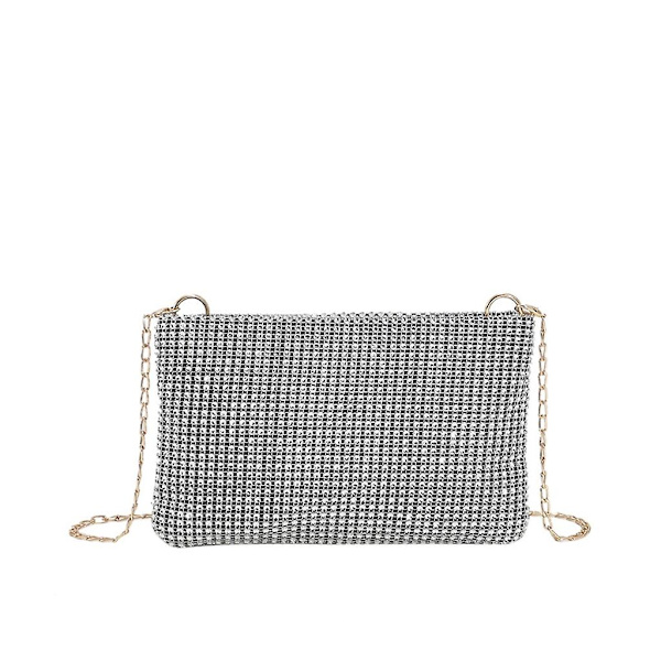 Damväska med glitter, crossbody, glänsande strass, axelväska, bling-messenger väska, silver
