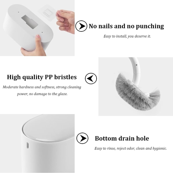 Toalettborste och hållare med set, böjd design vinklad toalettskål Borstskurare, hållbara borst för badrum Cle