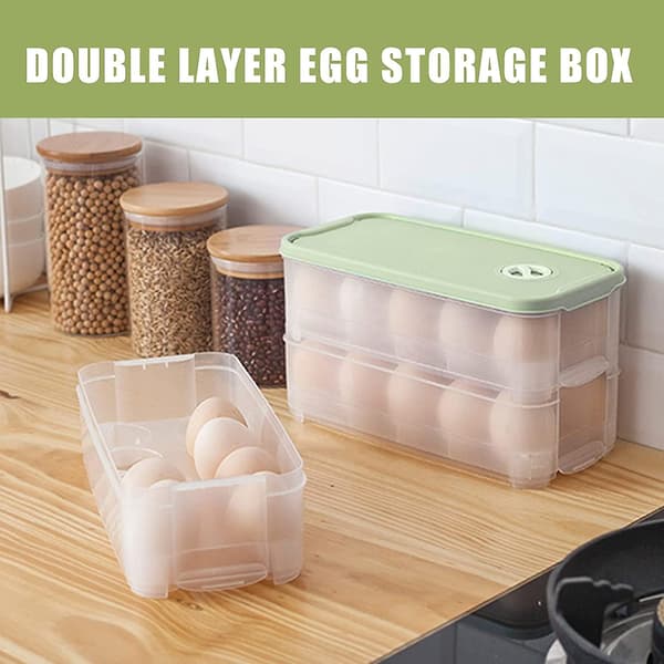 Egg Container Refrigerator, Plastic Egg Box Storage for 20 Eggs Box Egg Storage Plastic Egg Trays with Lid, for Kitchen / Camping (Double Layer)