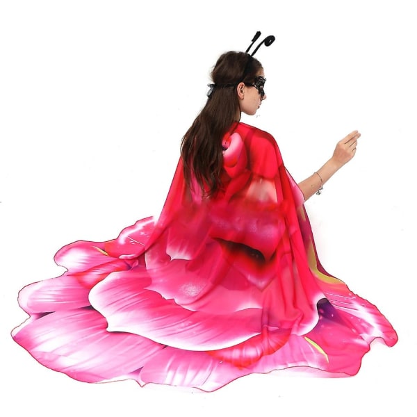 Sommerfuglvinger Kostyme Blomst Fairy Lady Kapp Kvinner Halloween PartyRose Rød Rose Kappe