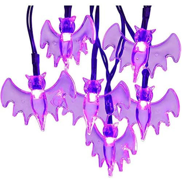 Halloween-aurinkoketjuvalot, 20 jalkaa 40 LED:tä Purppura Lepakko LED-valot Vedenkestävä Halloween Ulko- ja Sisätilojen Juhlat, Patio, Nurmikko,