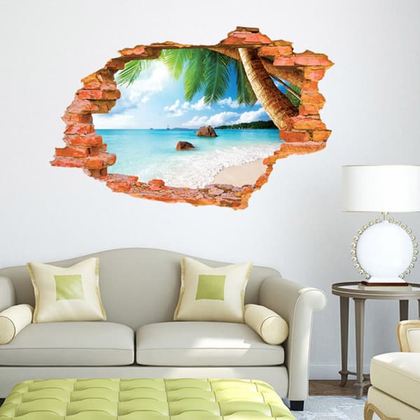 3D Self-Adhesive Removable (8001F Coconut Sea Beach (23.6\" X 35.4)