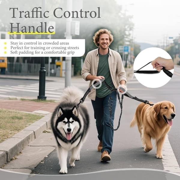 Double Dog Leash - Adjustable Leash with Anti-Tangle Splitter for 2 Dogs