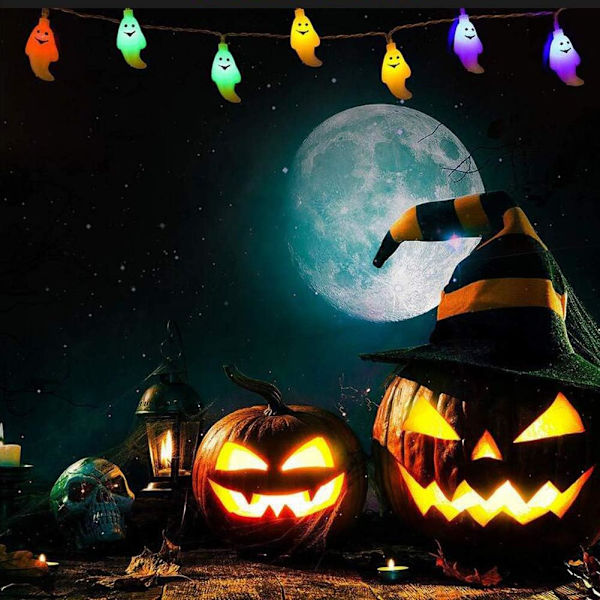 Halloween Dekorationer Halloween Dekorationsljus Batteridrivna Halloween Ljuskedjor med Fjärrkontroll 5 Meter 20 Ljus, Flerfärgade