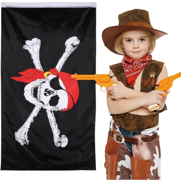 2 Stykker Jolly Roger Piratflagg Skalleflagg for Piratfest, Bursdagsgave, Piratdag, Halloweendekorasjon, Julegave, 3 x 5 Fot