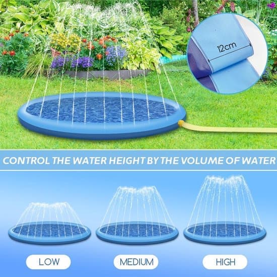 Oppblåsbart hundebasseng 100 cm - Lekematte med sprinkler for hunder og barn - Vannlek for hage og strand