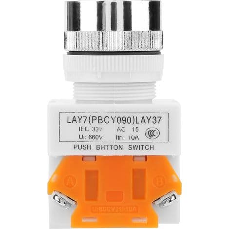 Momentary Push Button Switch with Green Flat Button, Self-Resetting, 22mm Mounting, LAY37-11BN